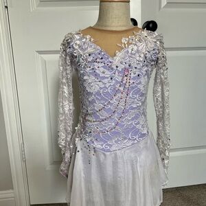 White and Lavender Lace figure skating Dress